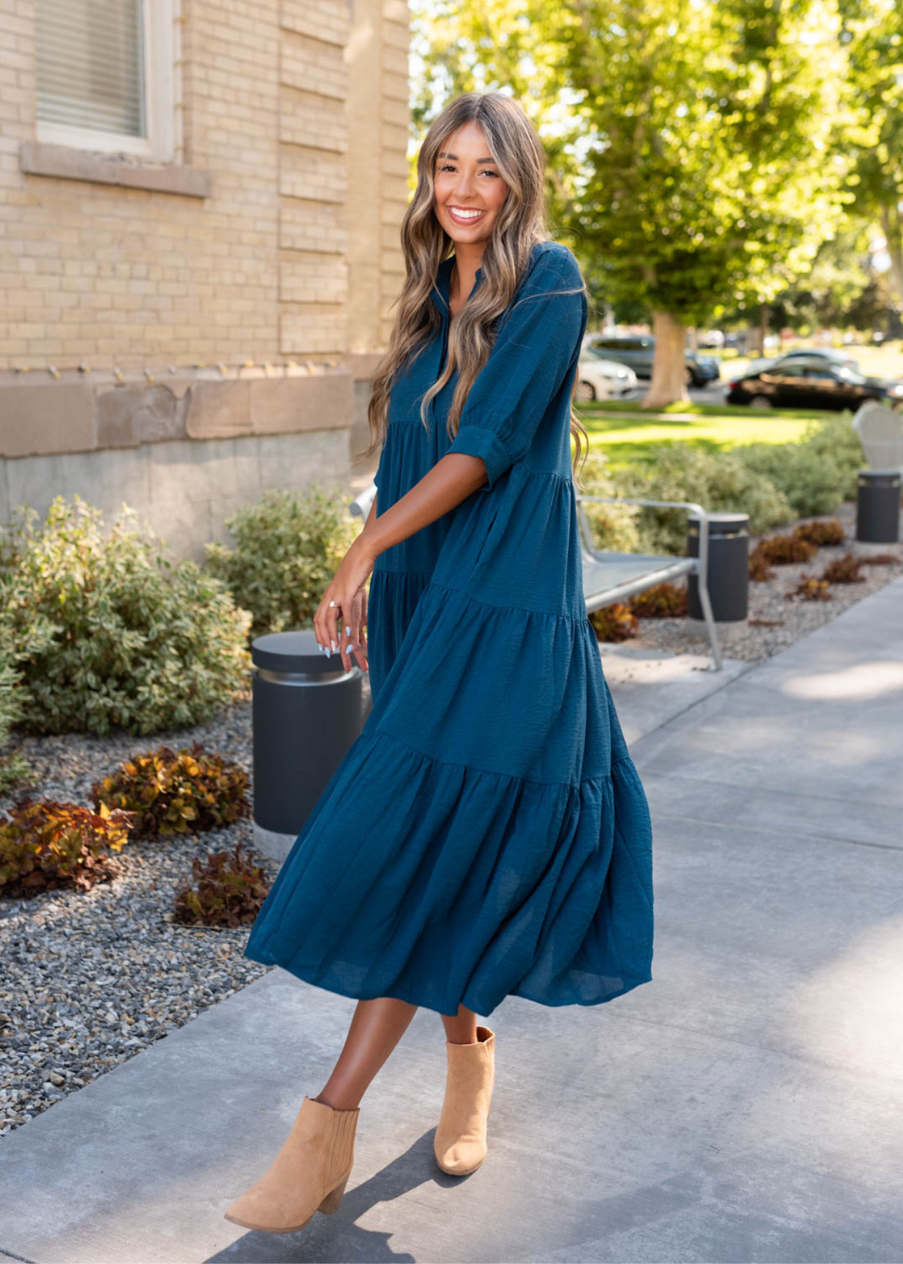 Mindy Deep Teal Tiered Dress
