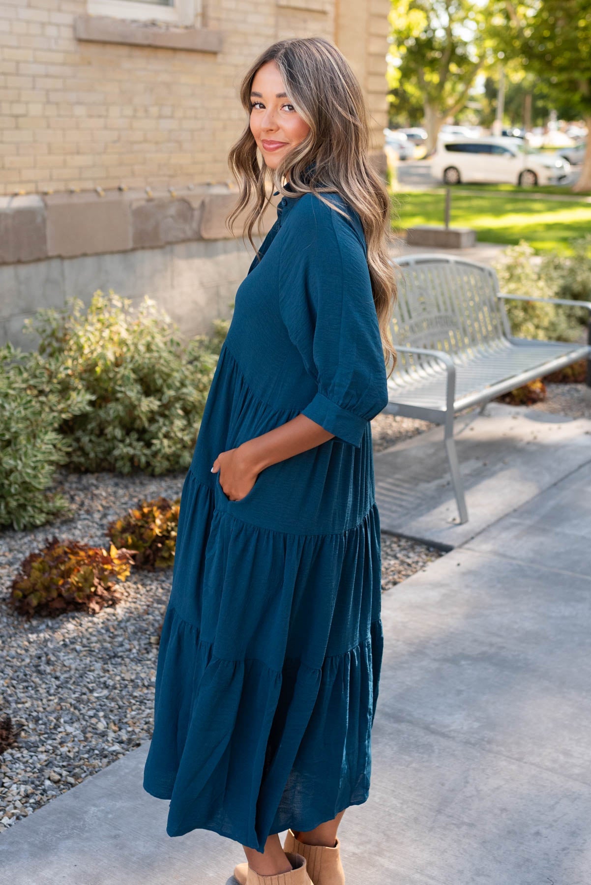 Mindy Deep Teal Tiered Dress