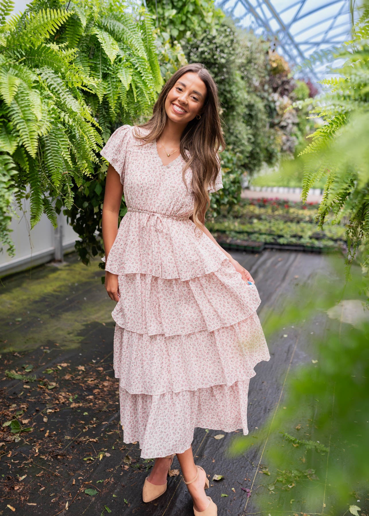Mira Blush Rose Tiered Ruffle Dress