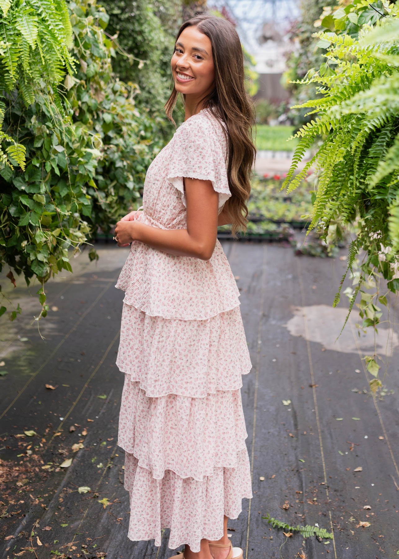 Mira Blush Rose Tiered Ruffle Dress