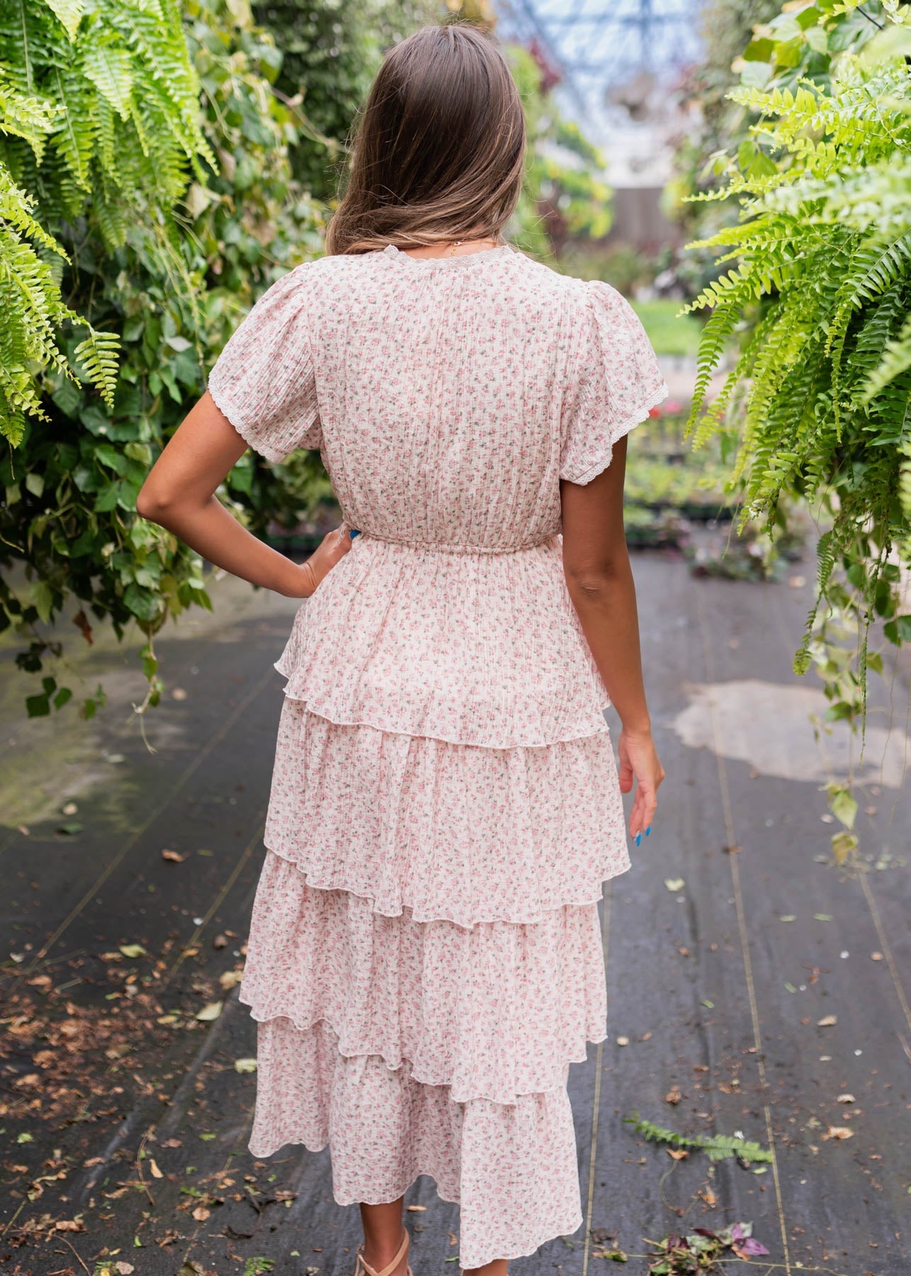 Mira Blush Rose Tiered Ruffle Dress