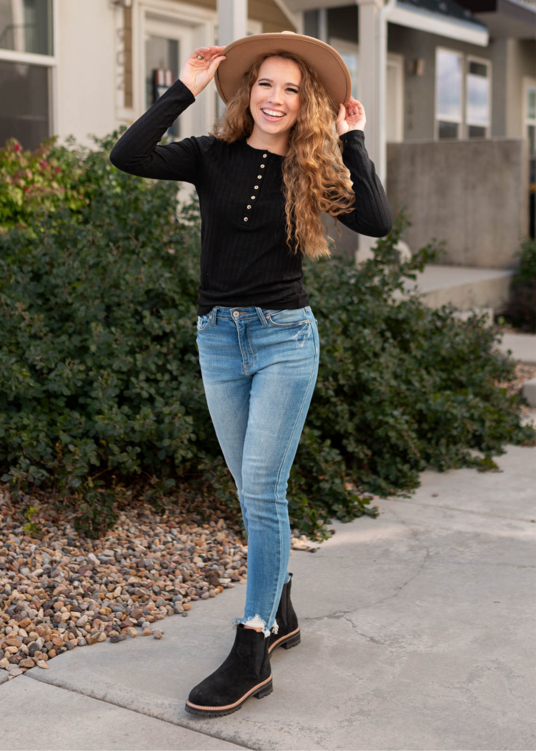 Mirabel Black Ribbed Long Sleeve Top