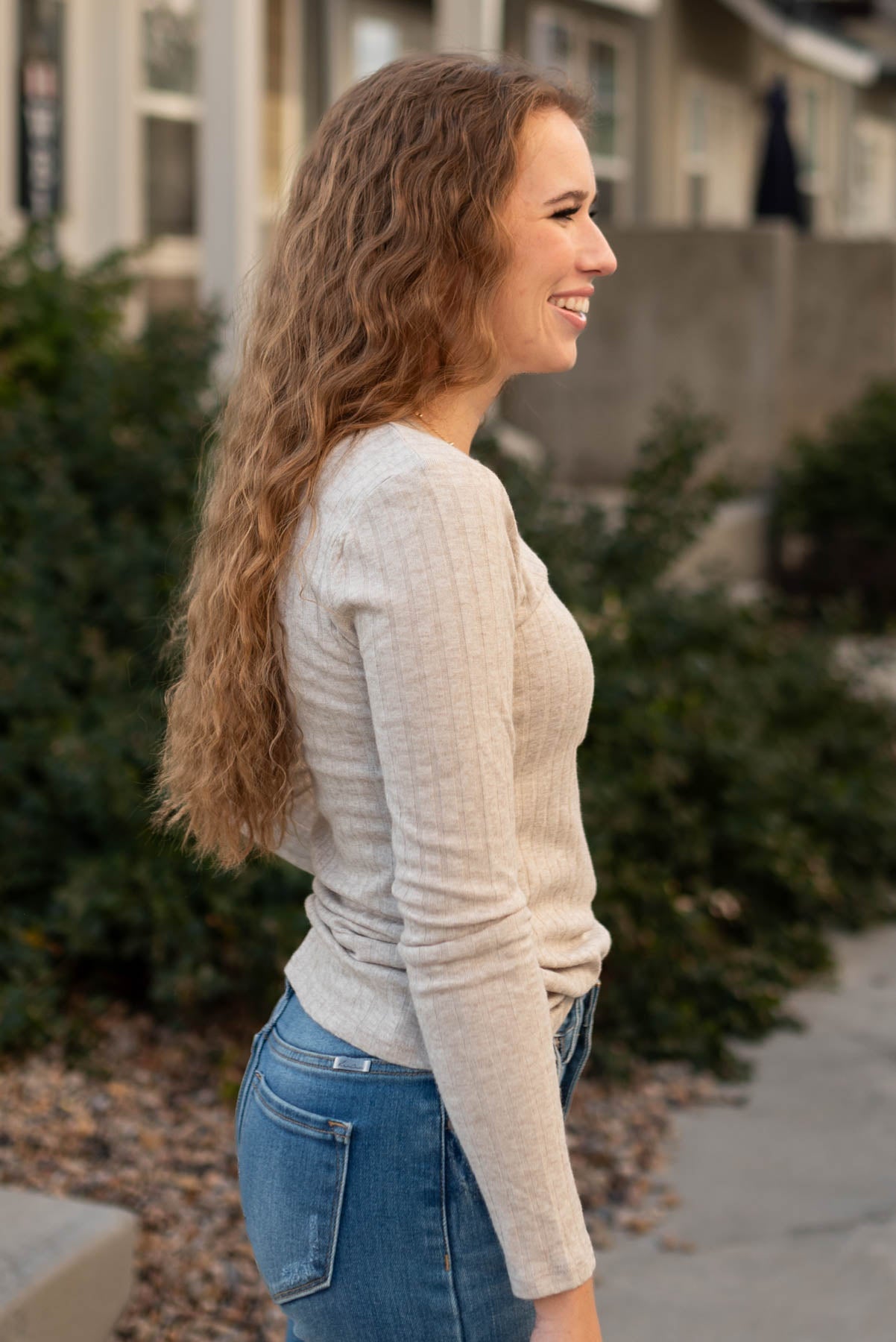 Mirabel Mocha Ribbed Long Sleeve Top