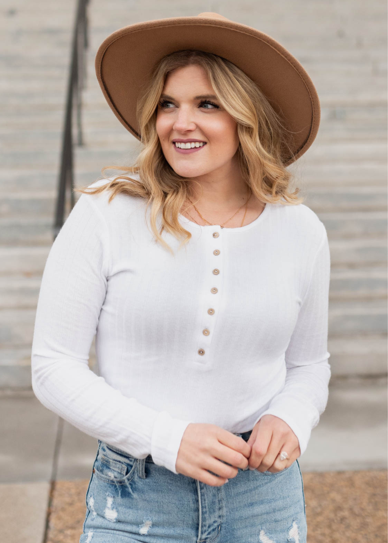 Mirabel Off White Ribbed Long Sleeve Top