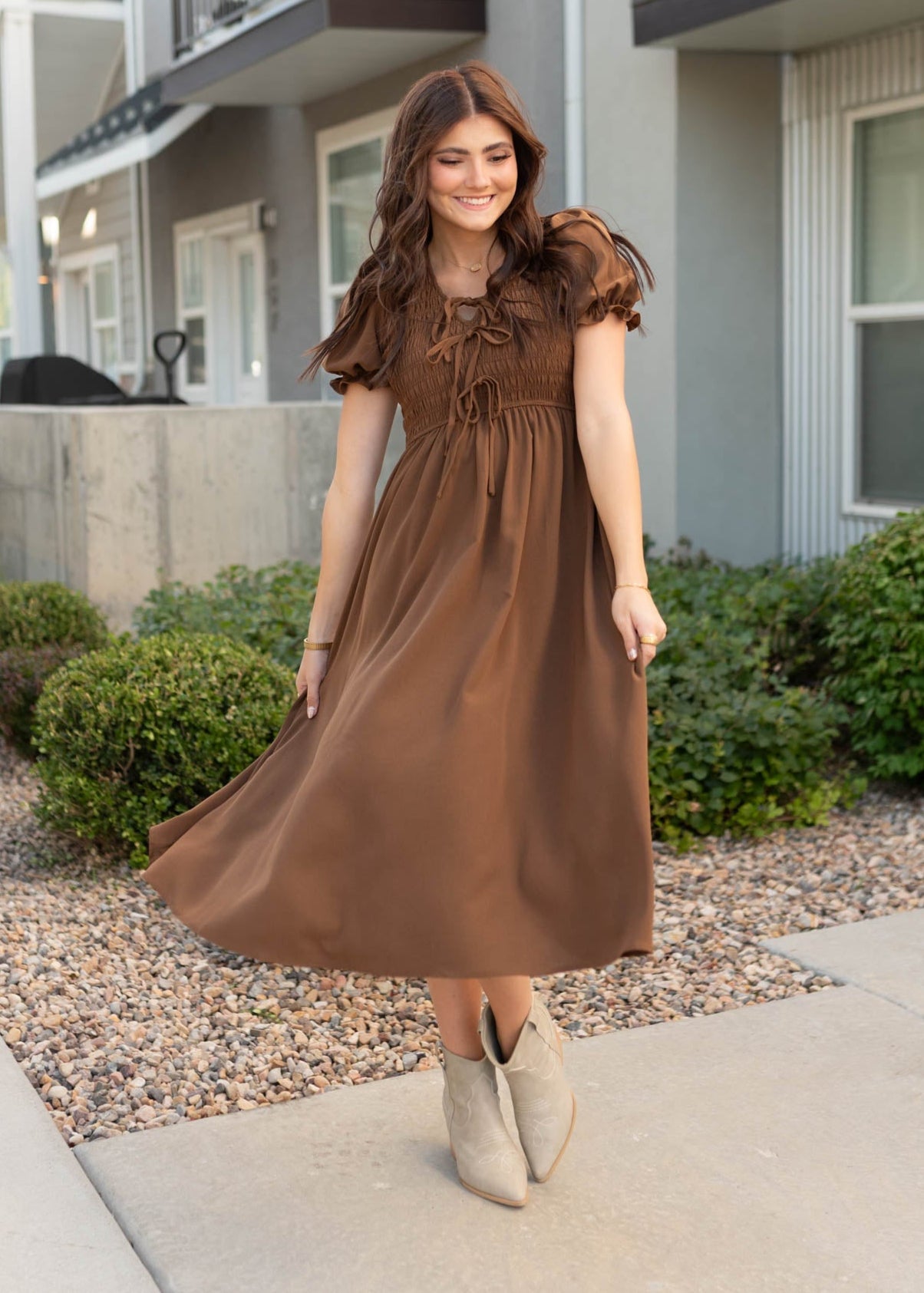 Miriam Cocoa Smocked Dress