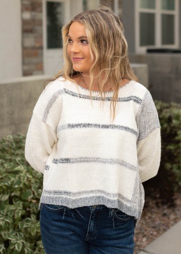 Mona Grey Striped Sweater