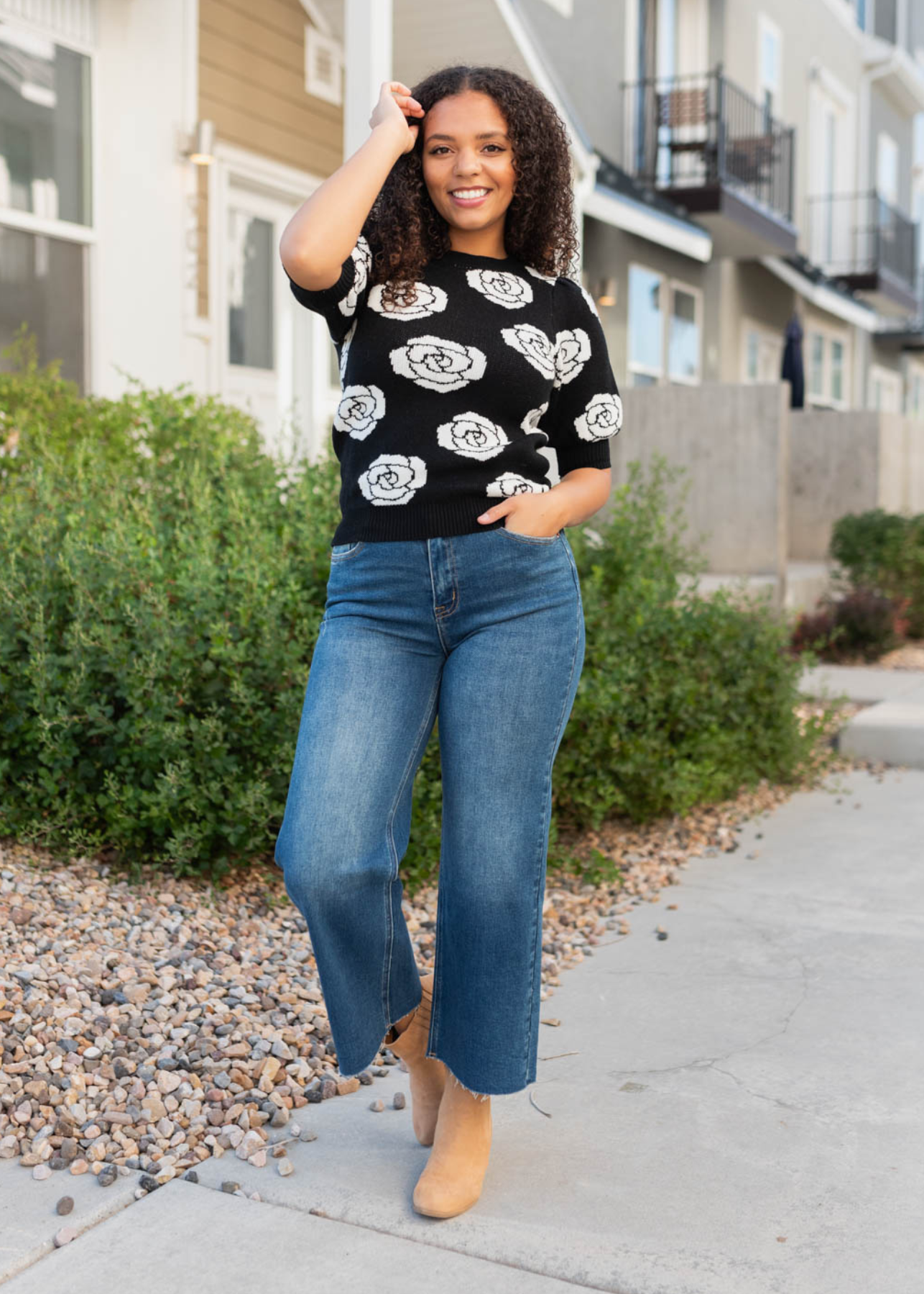 Monica Black Floral Print Sweater