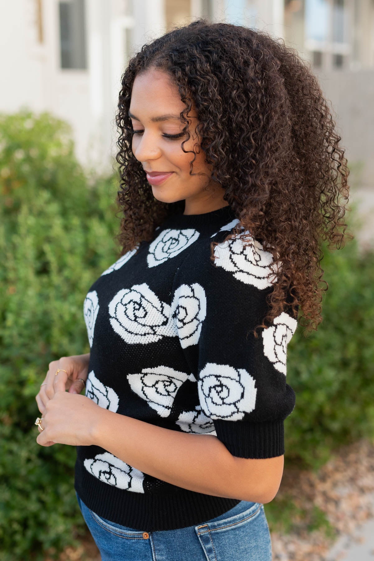 Monica Black Floral Print Sweater