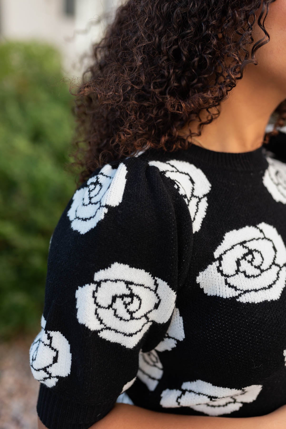 Monica Black Floral Print Sweater