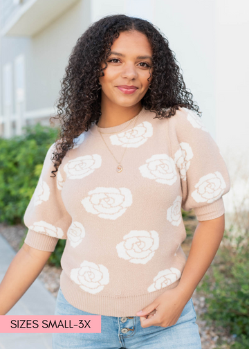 Monica Taupe Floral Print Sweater