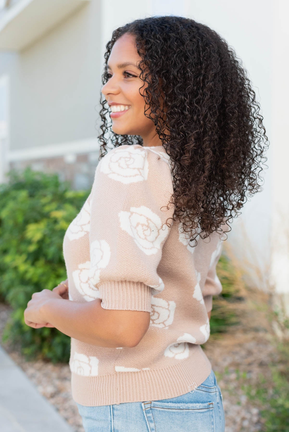 Monica Taupe Floral Print Sweater