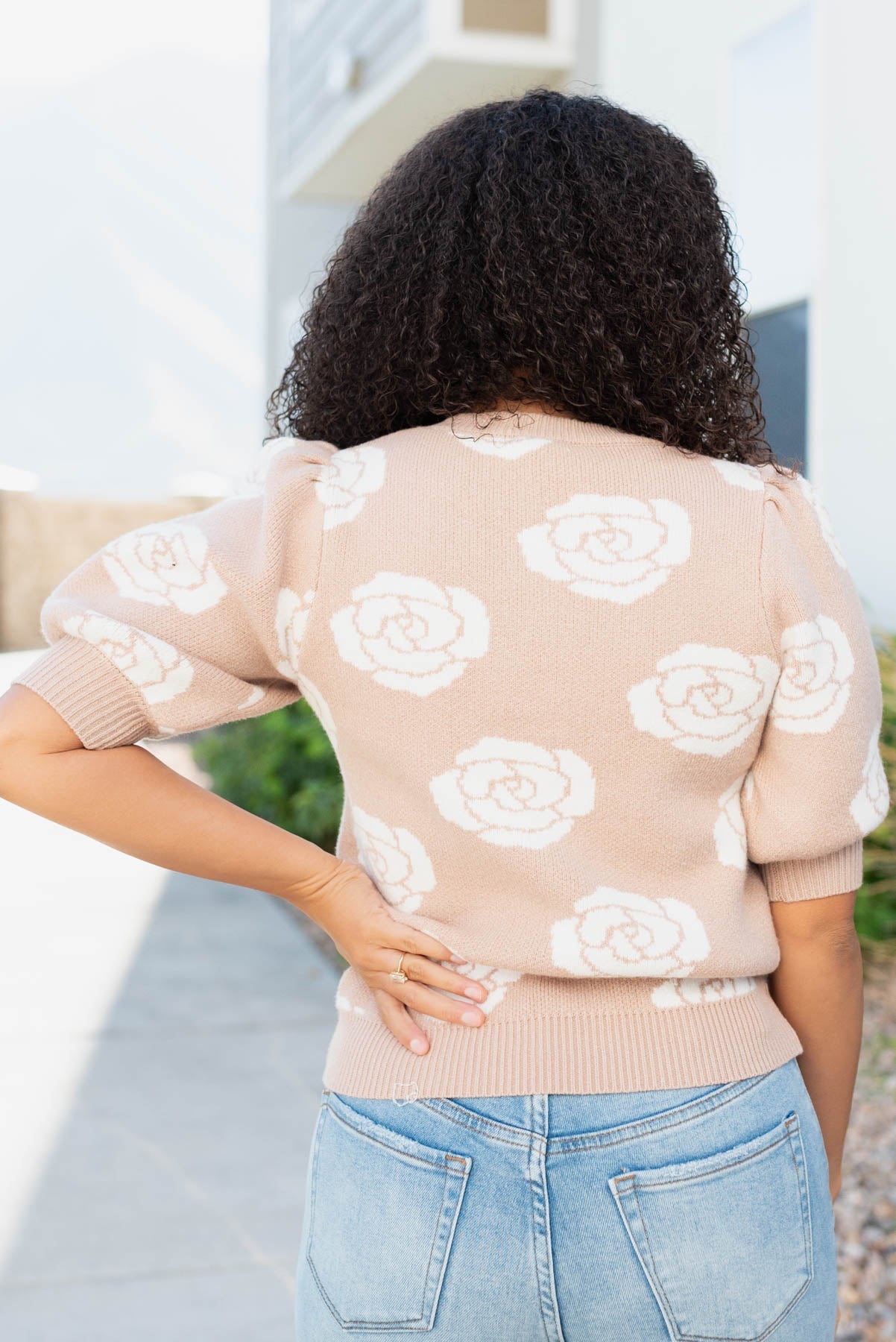 Monica Taupe Floral Print Sweater