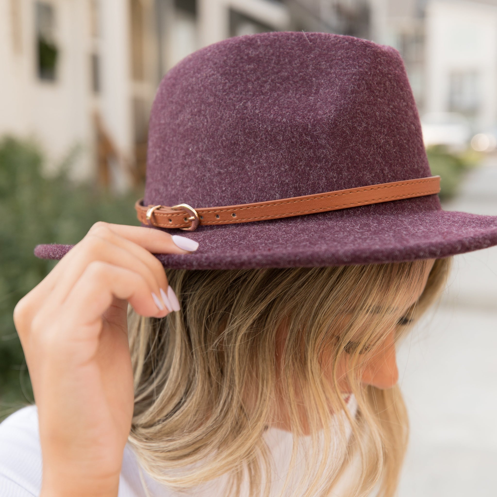 Moxie Plum Leather Belted Hat