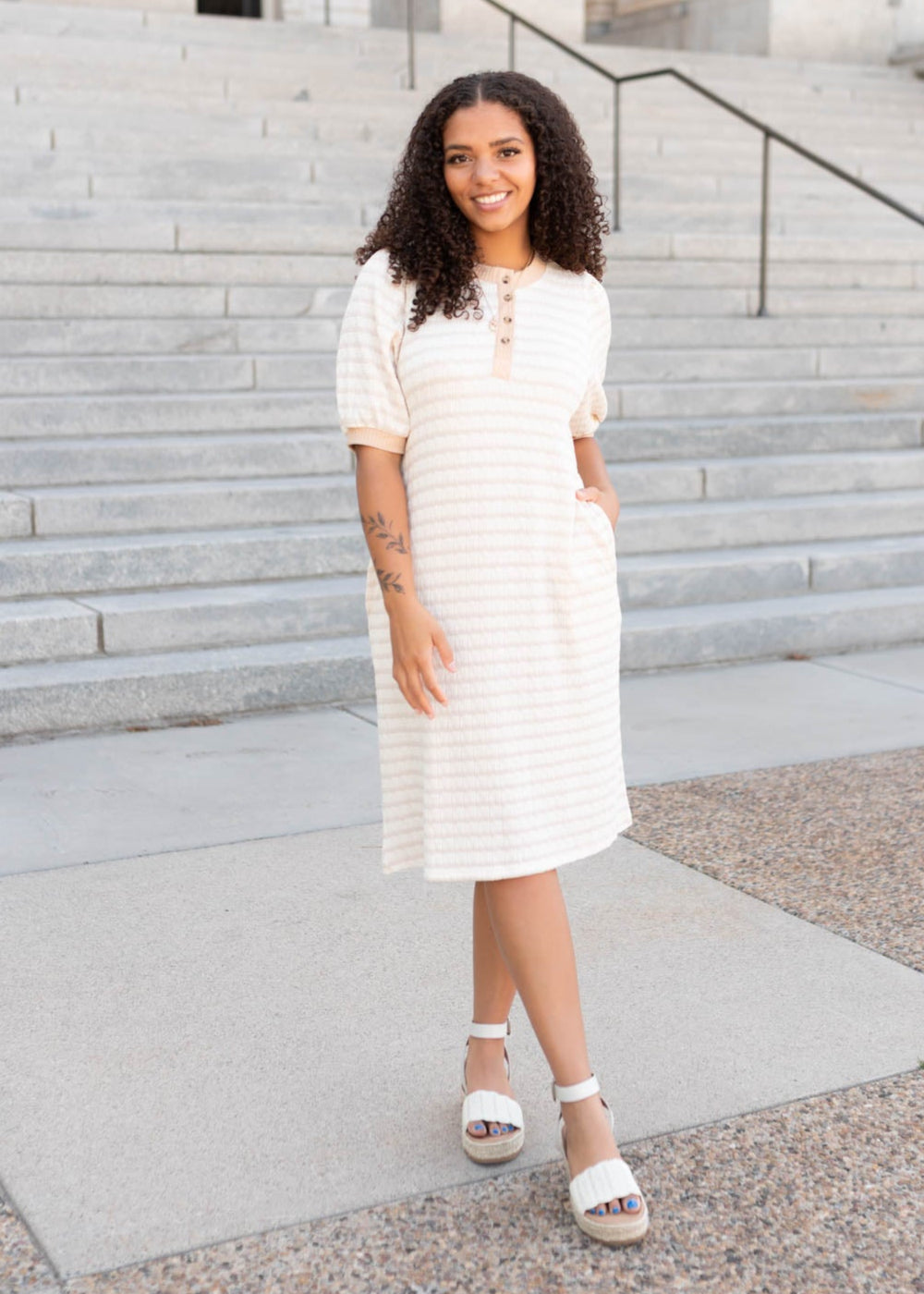 Nadia Beige Striped Dress