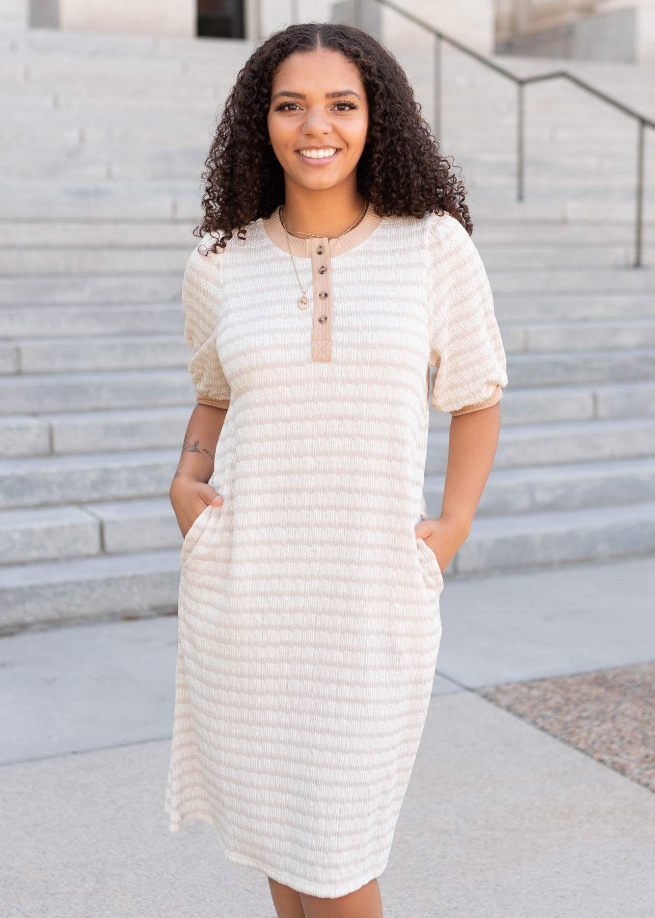 Nadia Beige Striped Dress