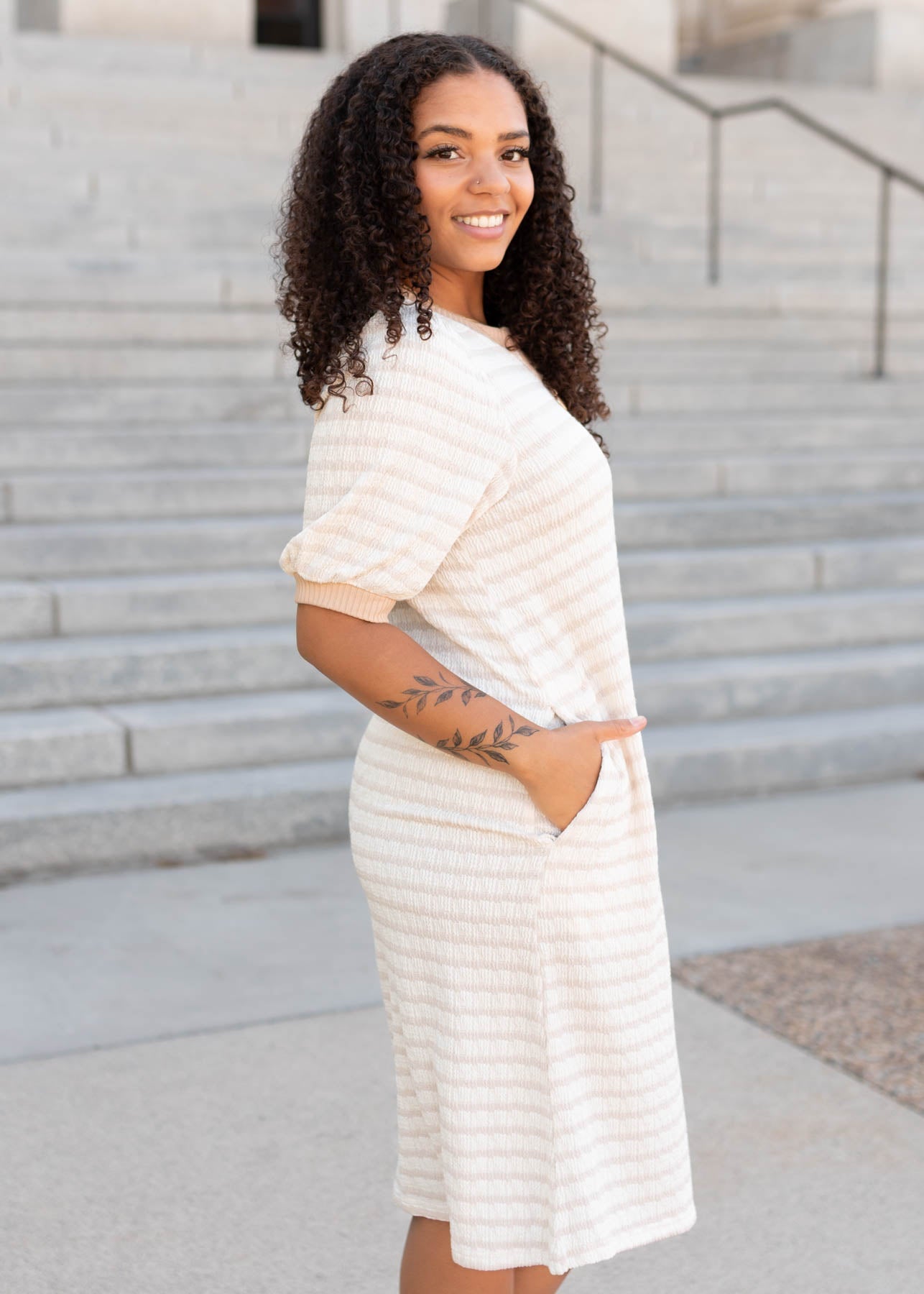 Nadia Beige Striped Dress