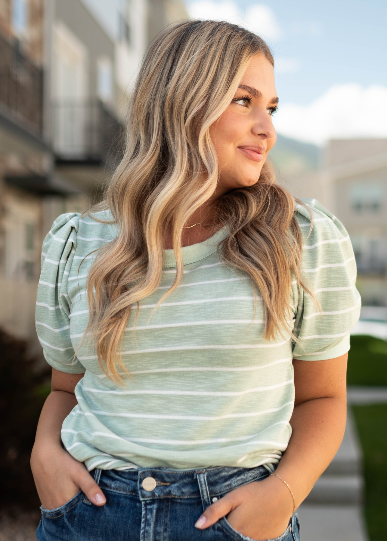 Nadia Sage Striped Top