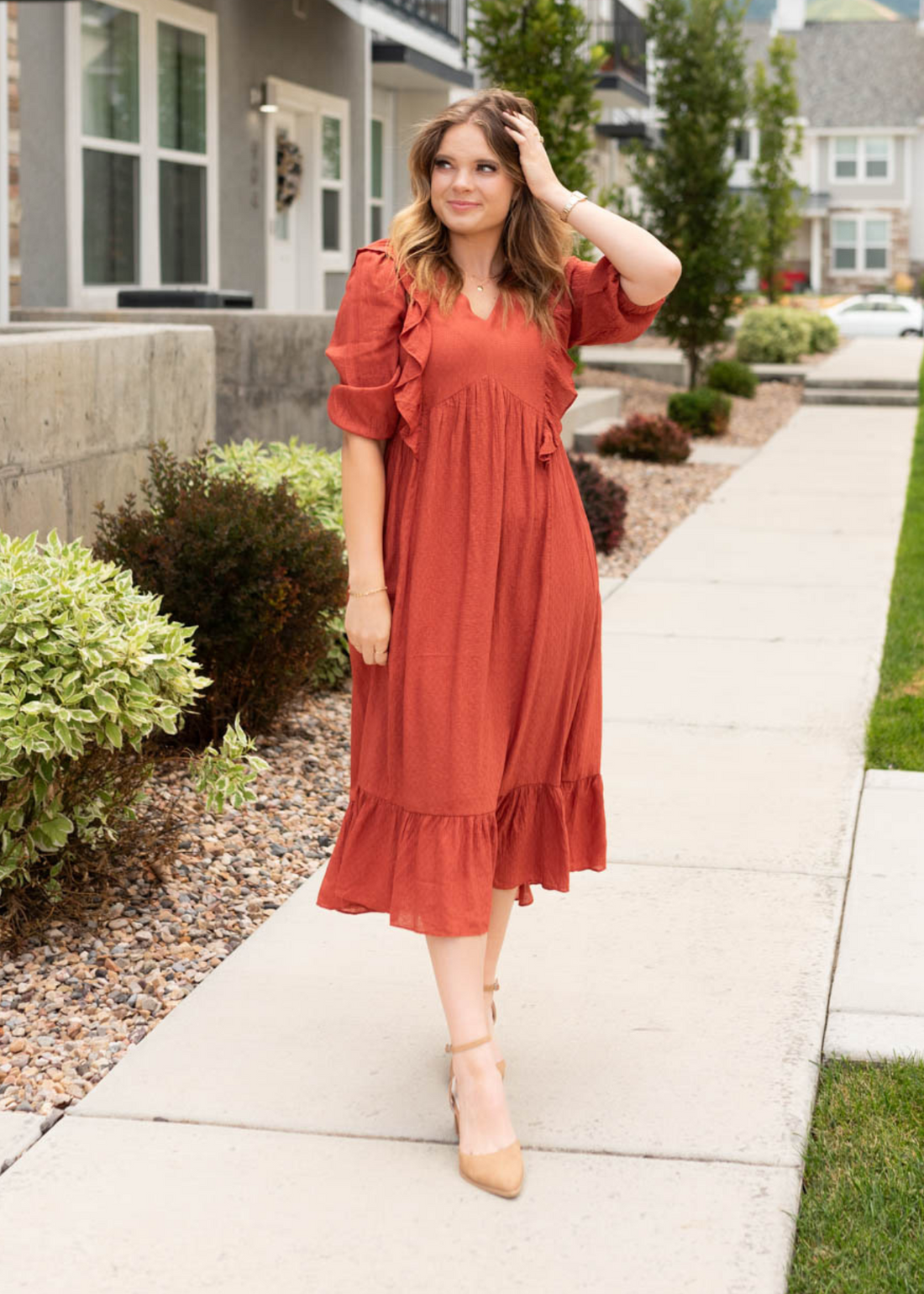 Nadira Rust Midi Dress