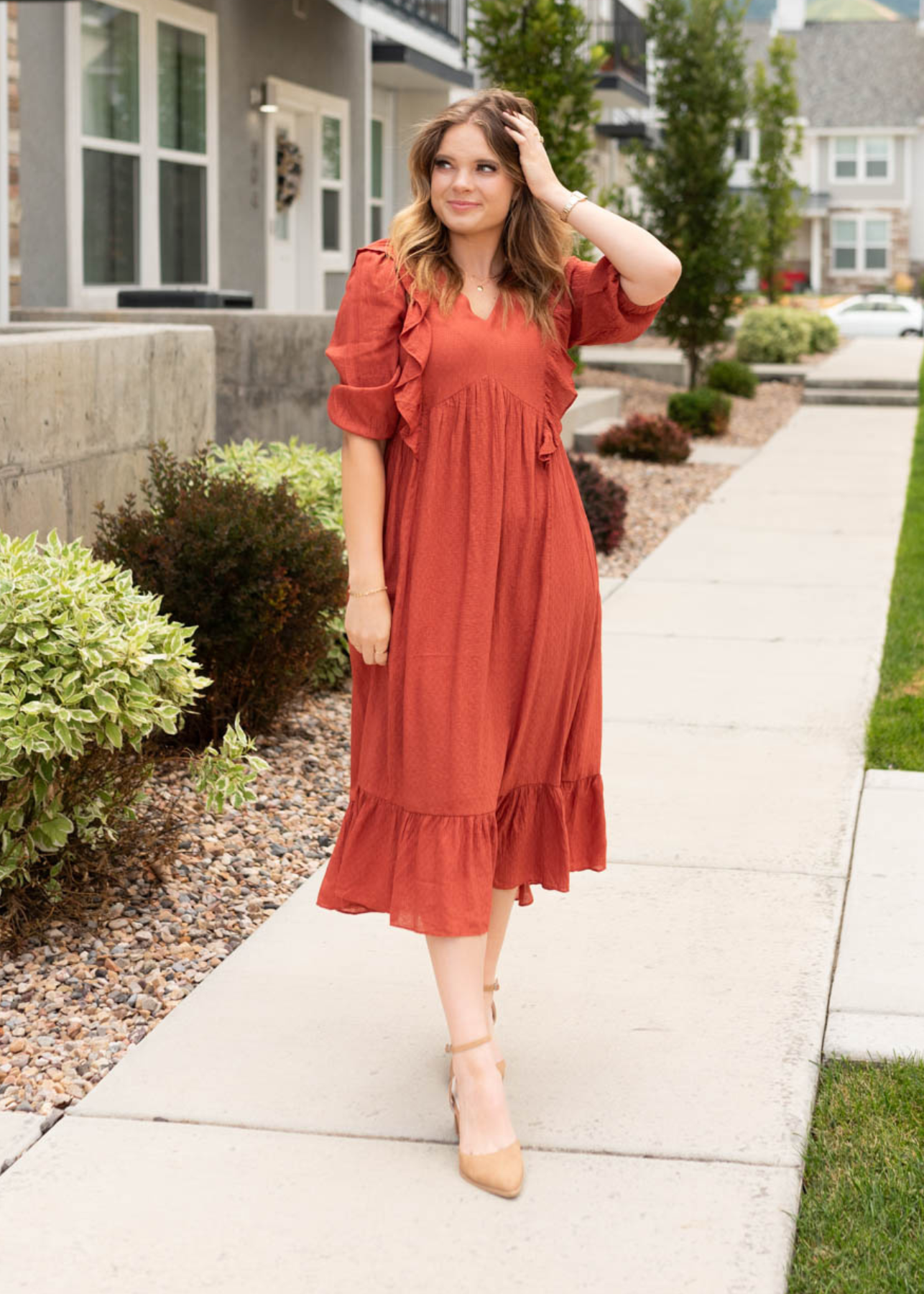 Nadira Rust Midi Dress