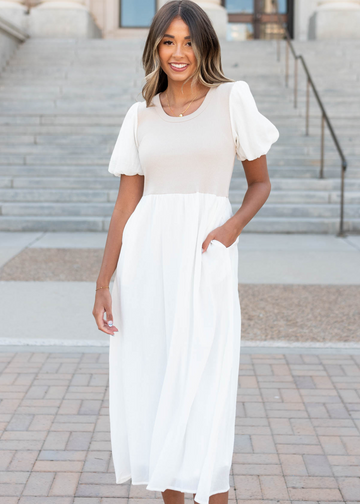 Nancy Ivory Knit Bodice Dress