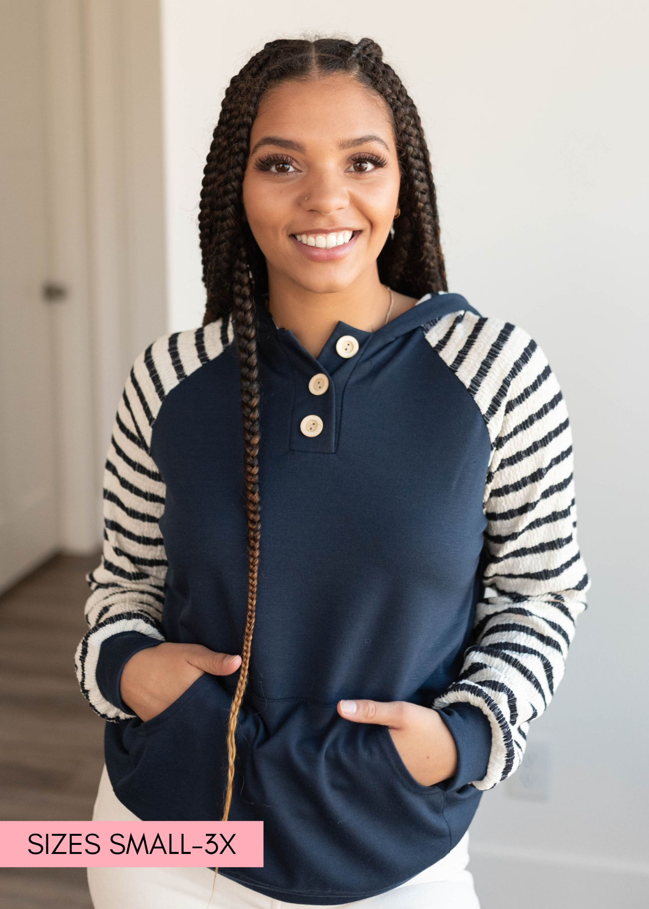 Naomi Navy Stripe Hooded Top
