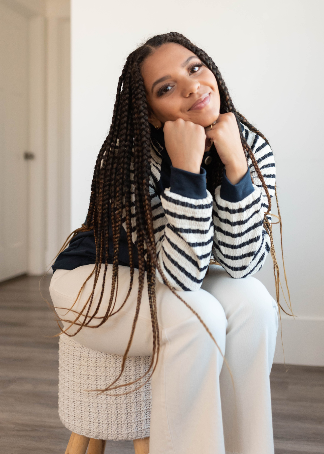 Naomi Navy Stripe Hooded Top