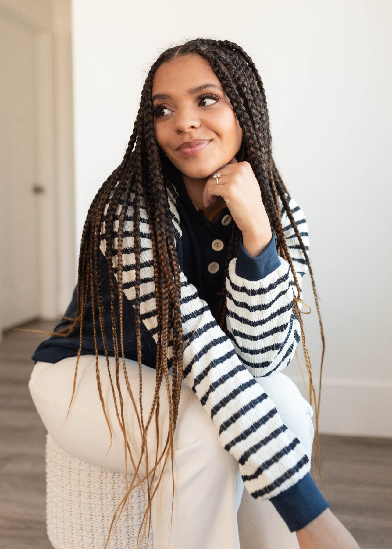 Naomi Navy Stripe Hooded Top