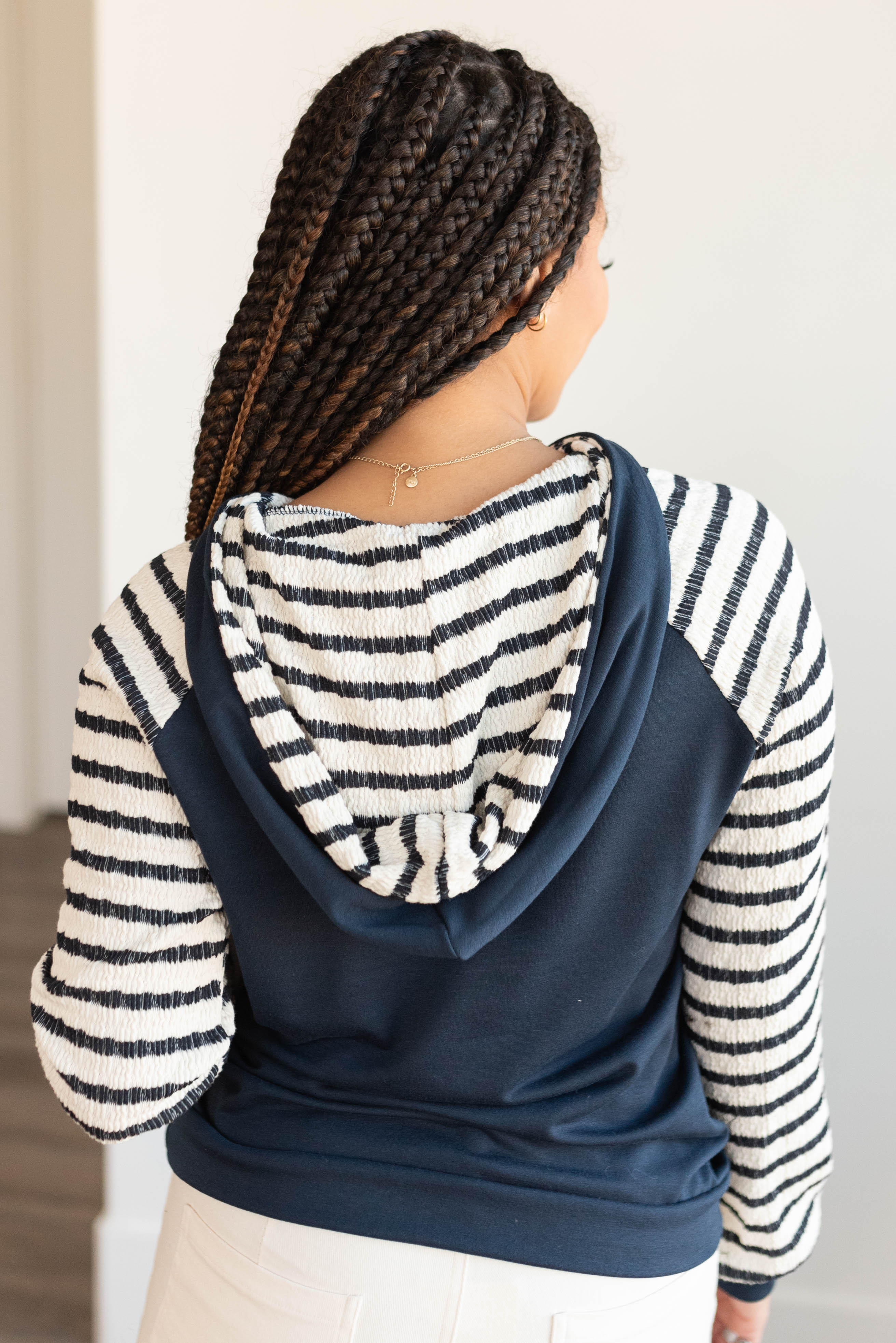 Naomi Navy Stripe Hooded Top