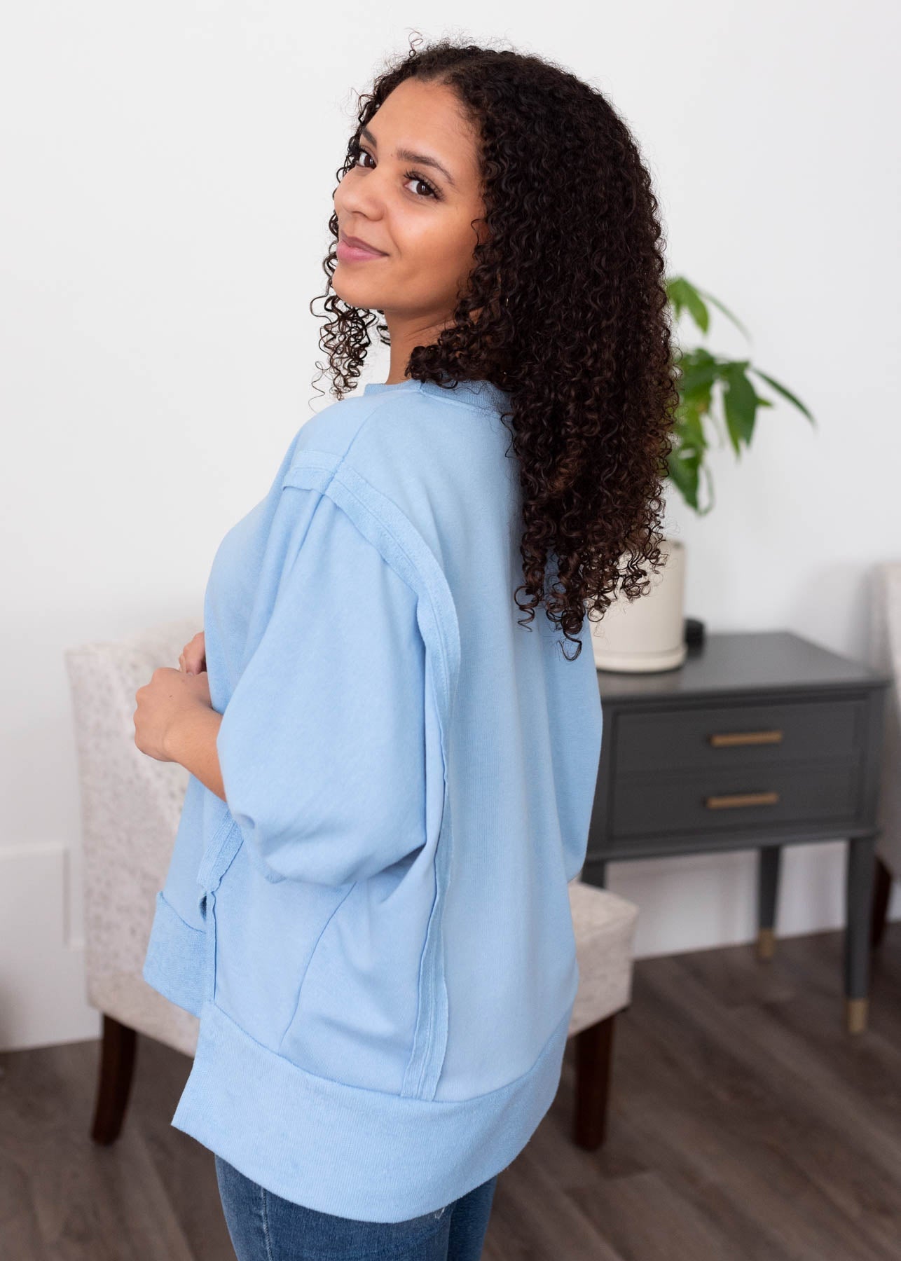 Narissa Blue Textured Pullover