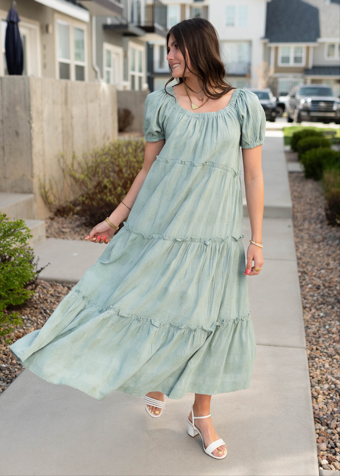 Nelly Sage Puff sleeve Detailed Dress