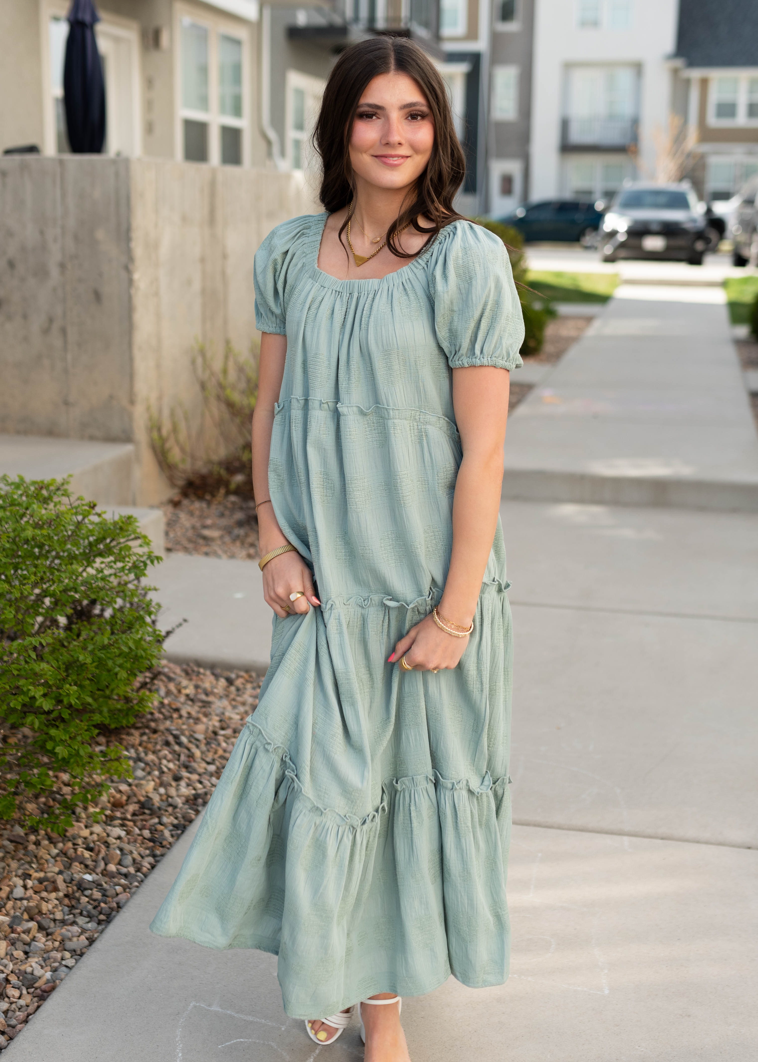 Nelly Sage Puff sleeve Detailed Dress