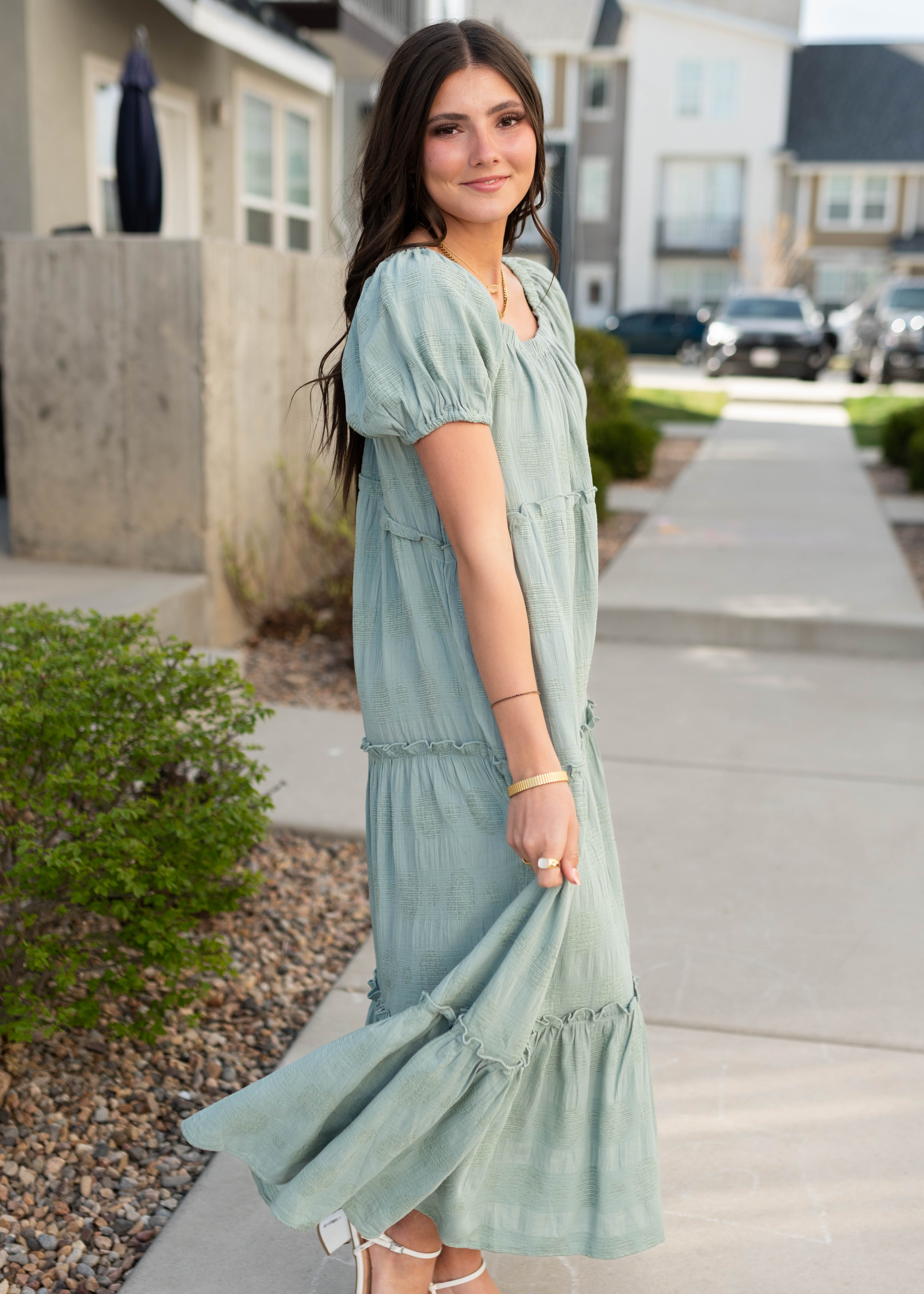 Nelly Sage Puff sleeve Detailed Dress