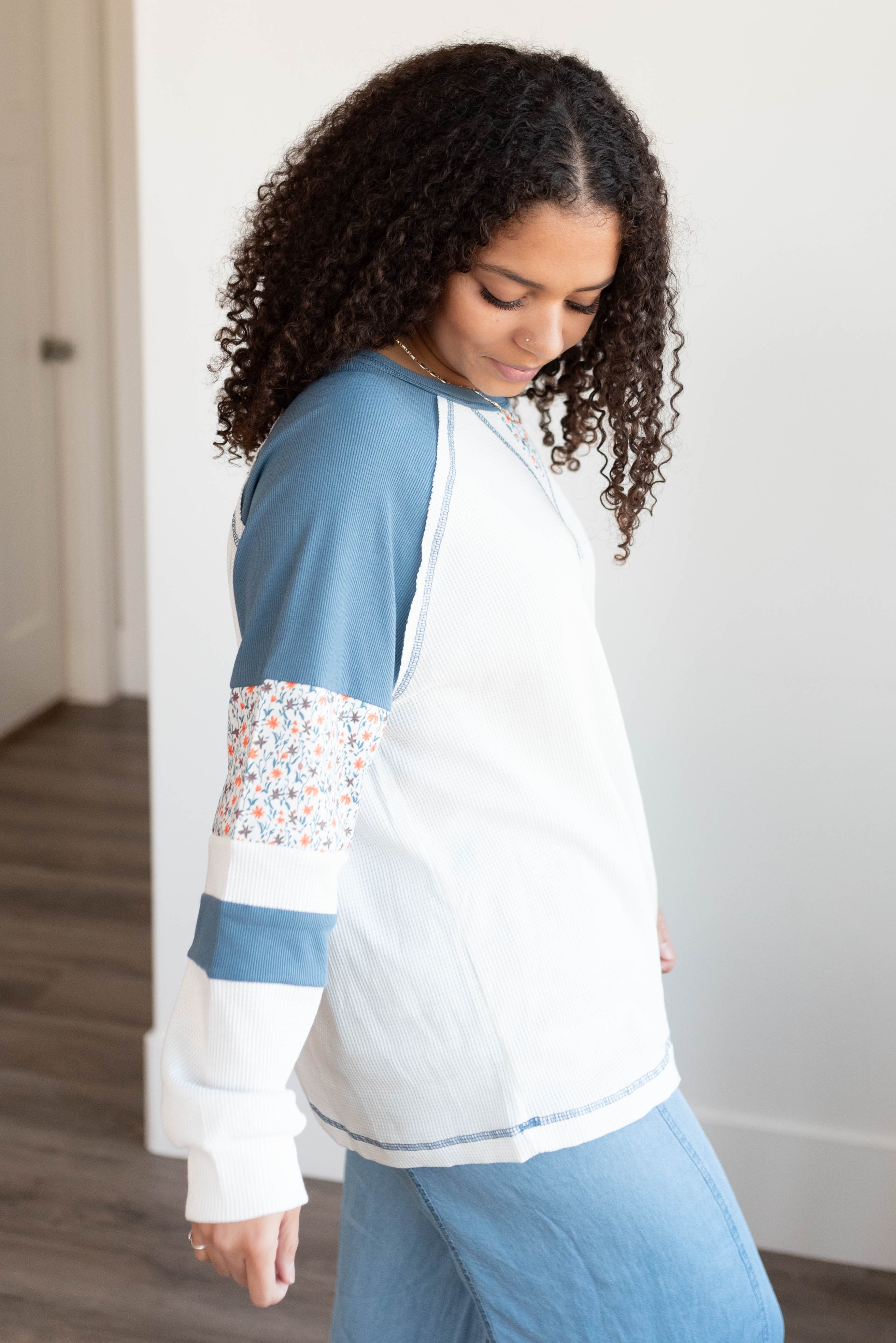 Nessa Blue Floral Patchwork Long Sleeve Top