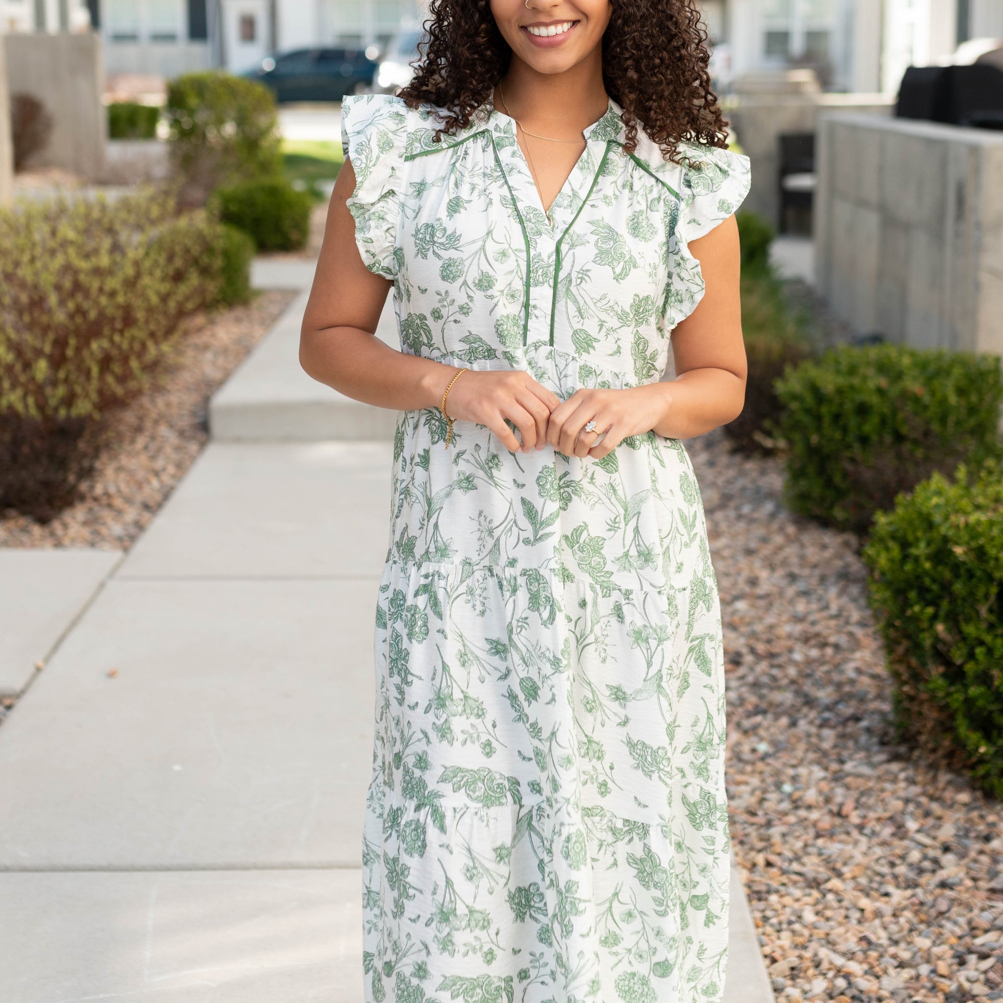 Nessie Green Floral Pattern Dress