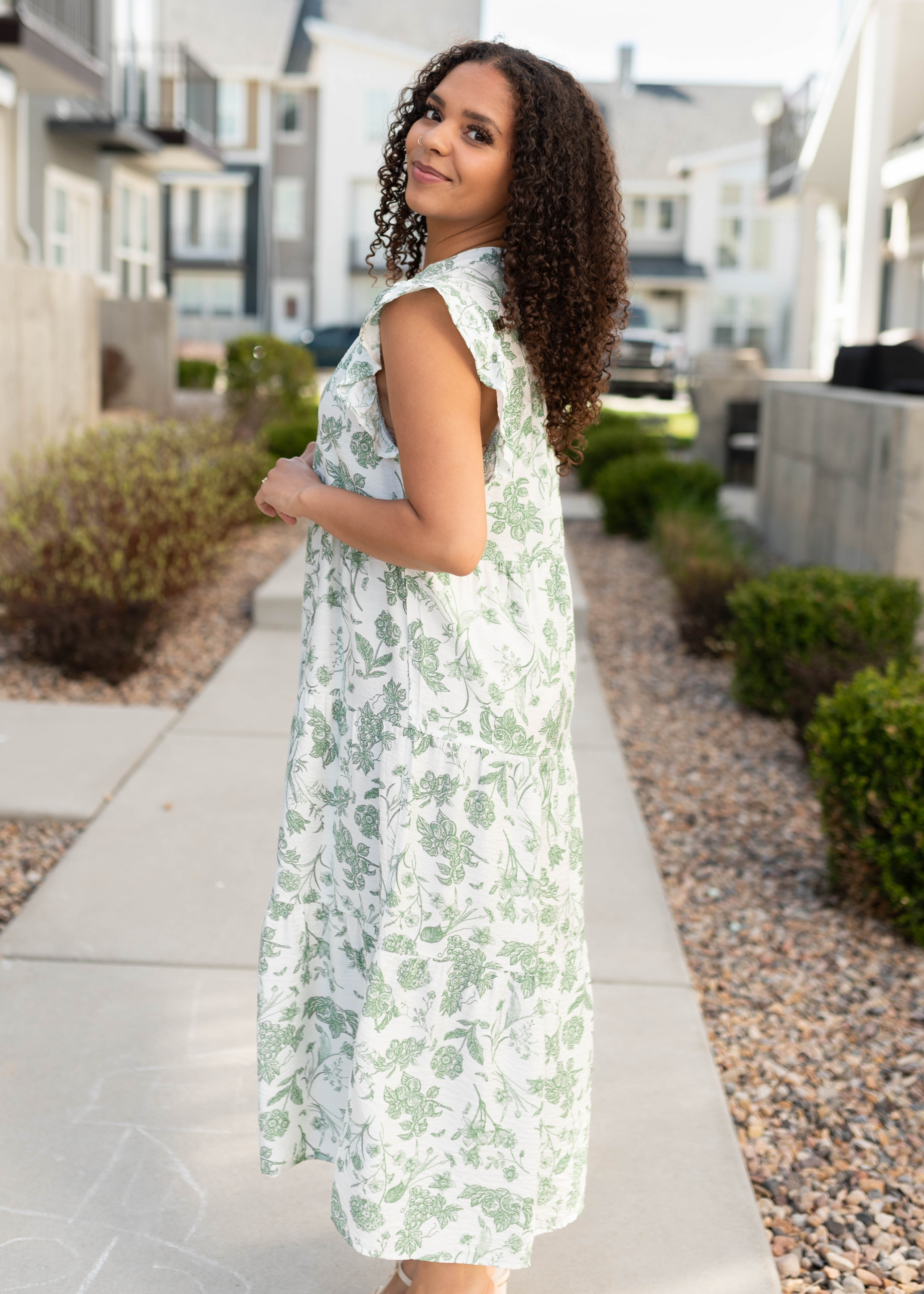 Nessie Green Floral Pattern Dress