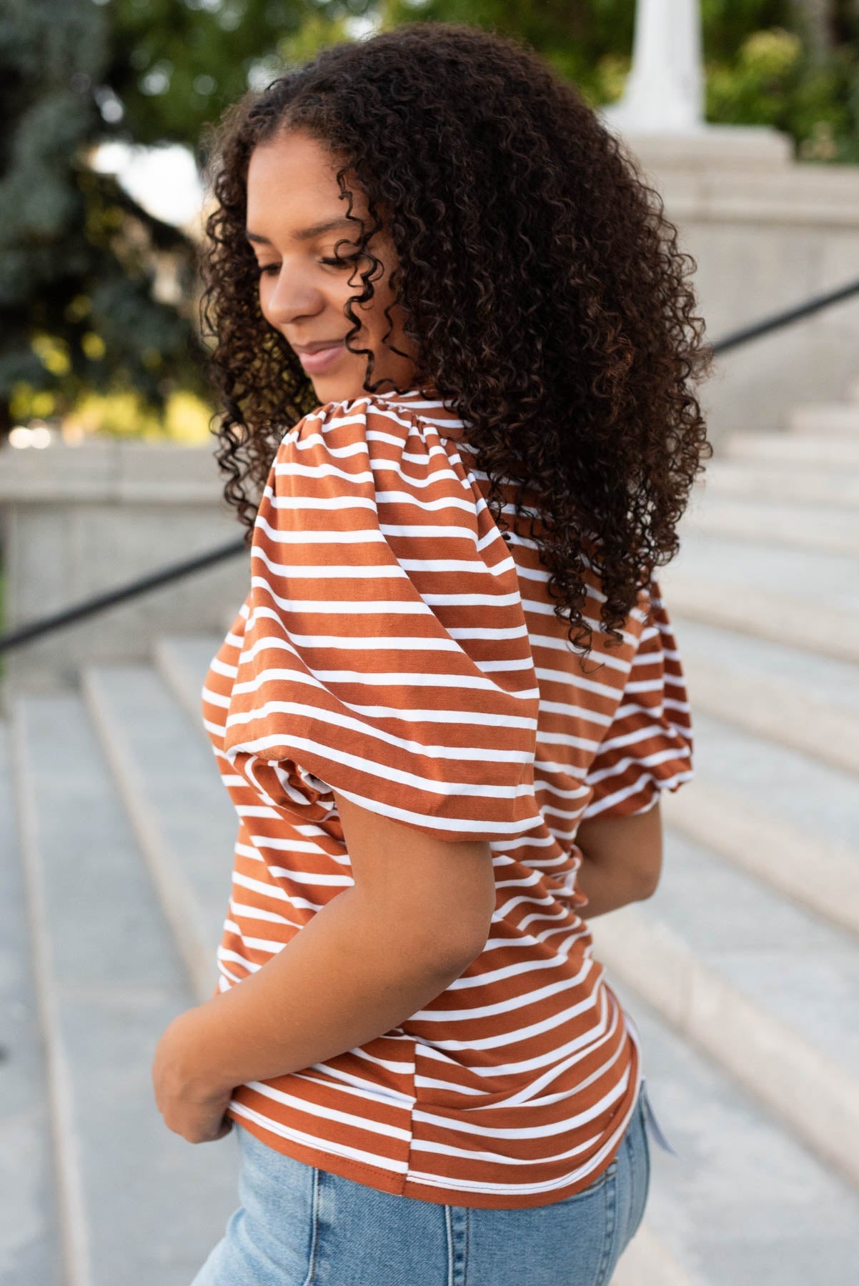 Nia Terracotta Stripe Puff Sleeve Top