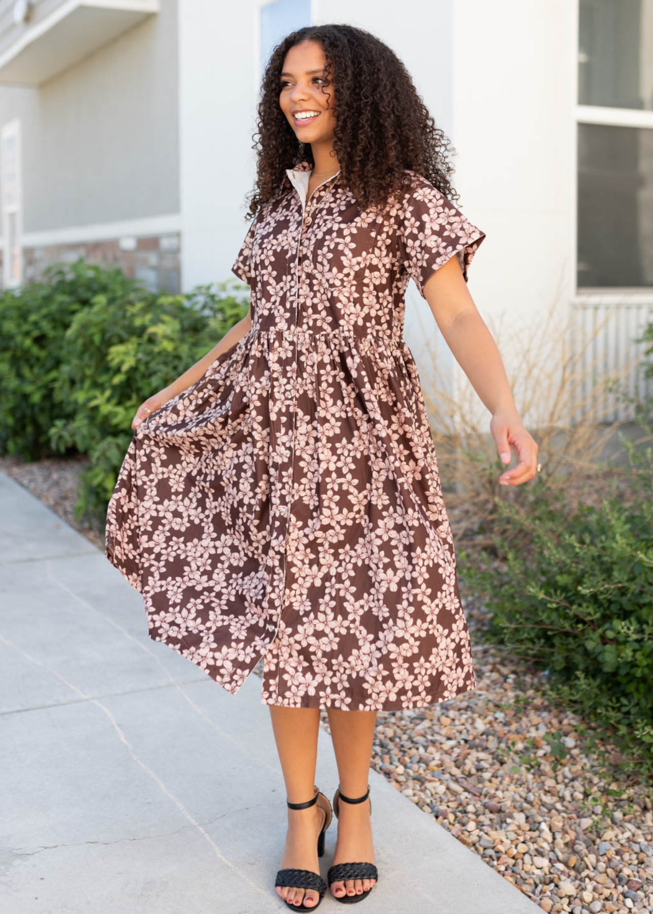 Nicole Brown Floral Dress