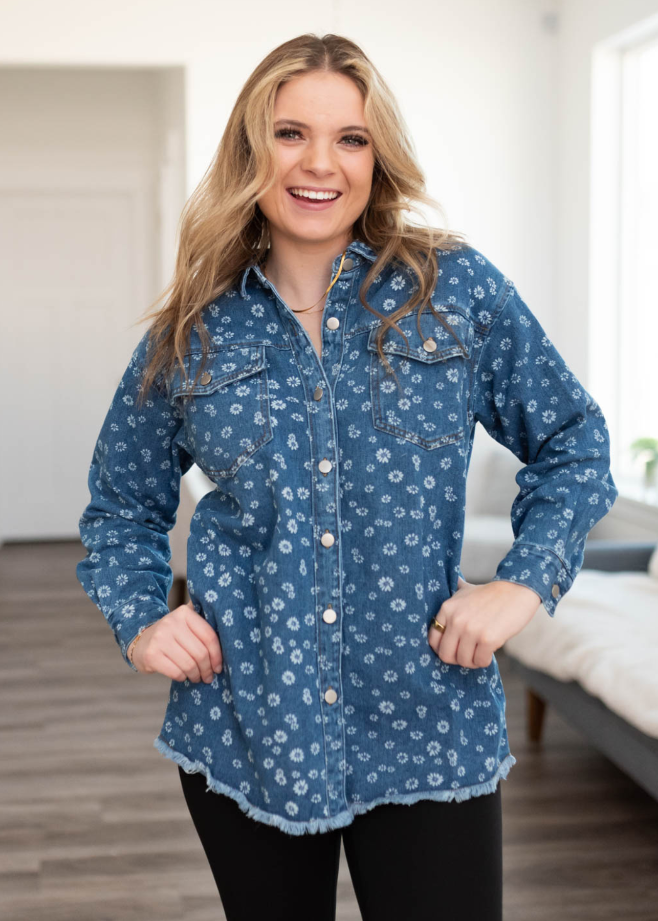 Nicole Denim Blue Button Down Top