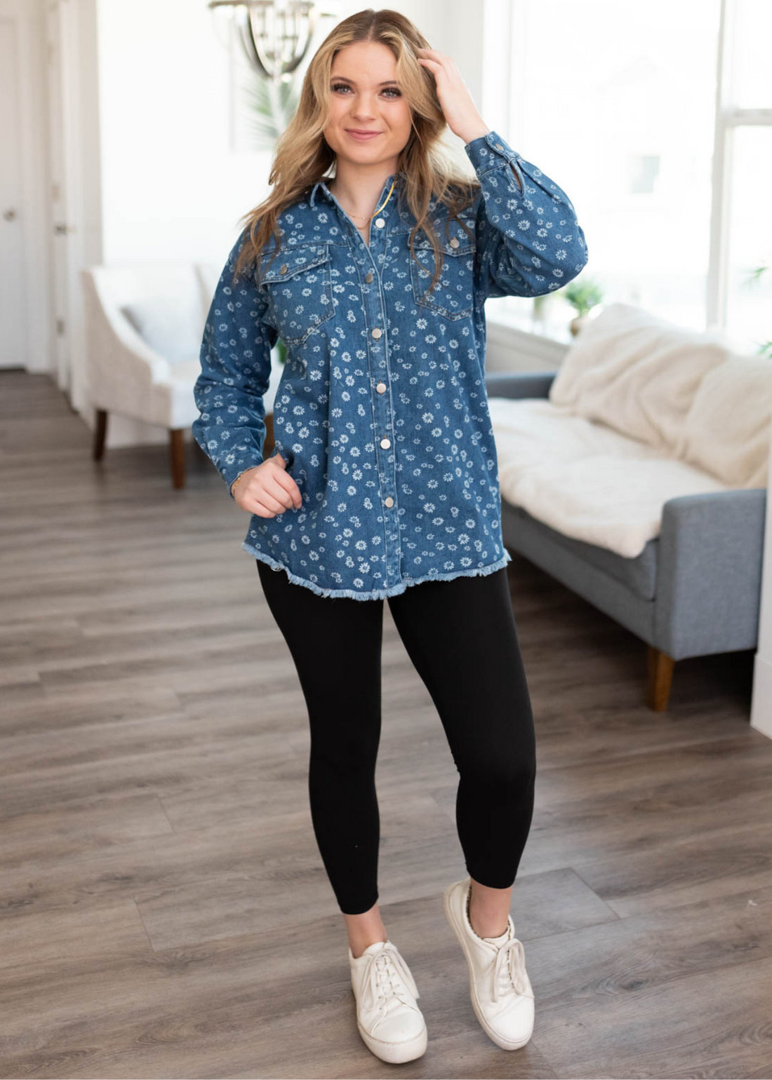 Nicole Denim Blue Button Down Top
