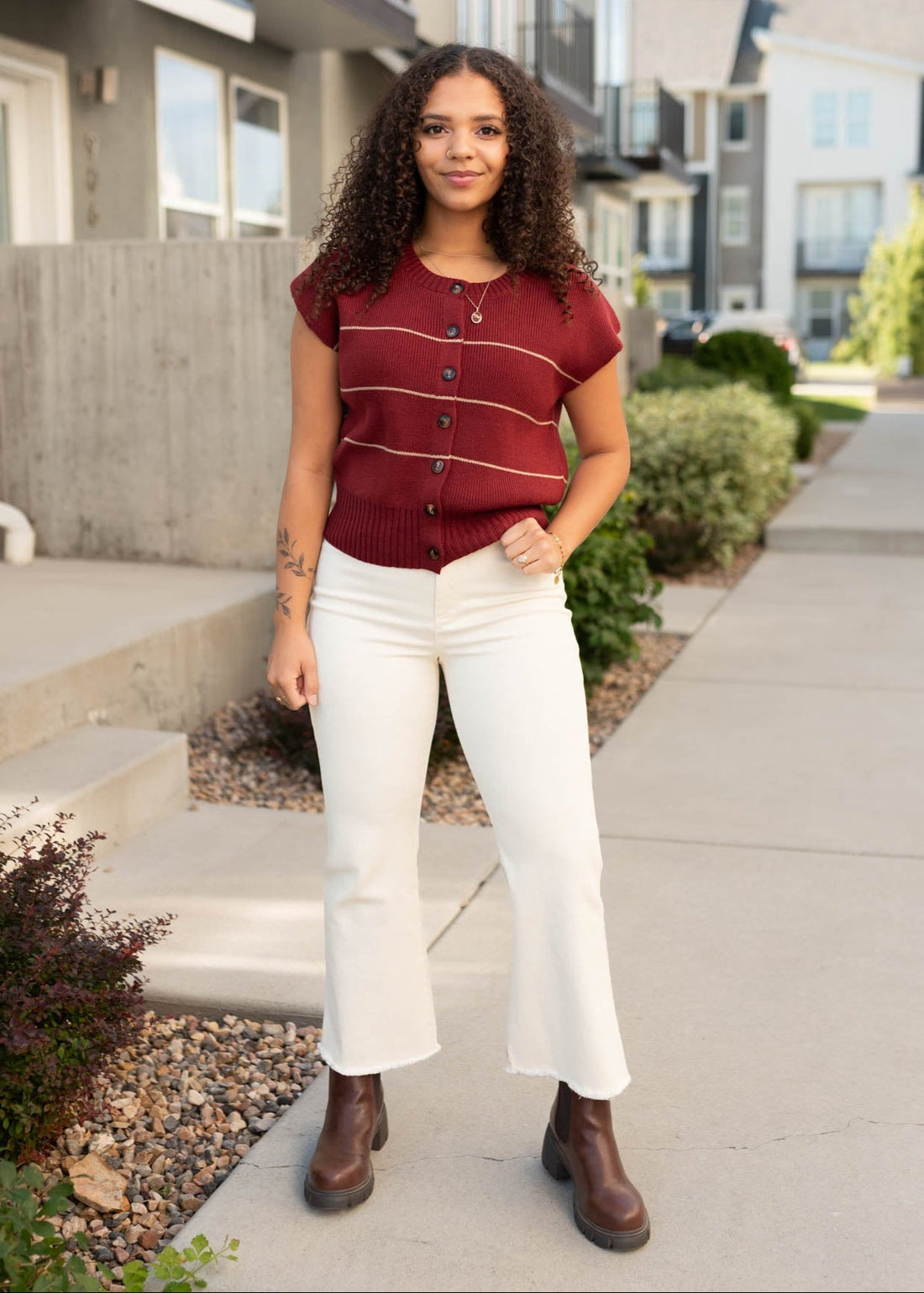 Nina Burgundy Stripe Sweater