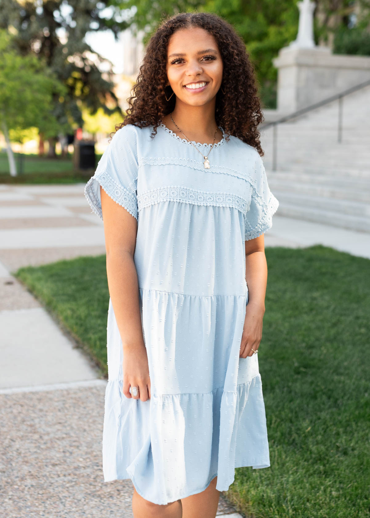 Nina Powder Blue Tiered Dress