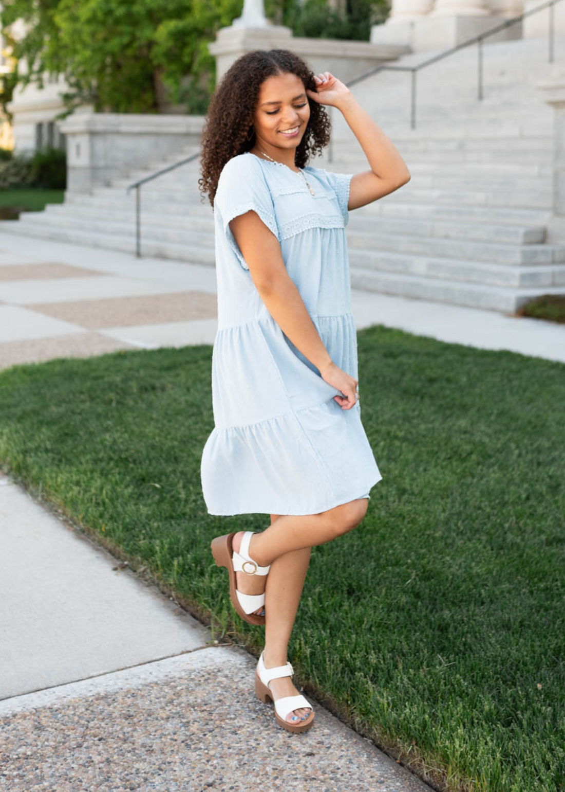 Nina Powder Blue Tiered Dress
