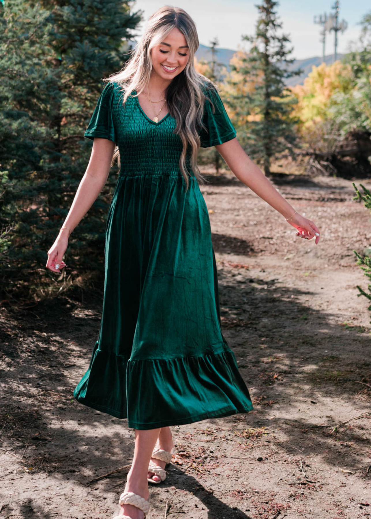 Noel Evergreen Velvet Maxi Dress