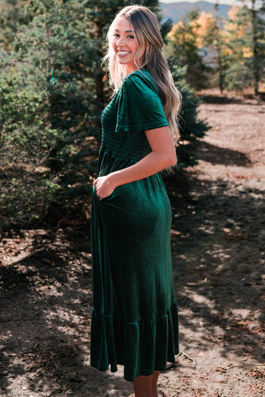 Noel Evergreen Velvet Maxi Dress
