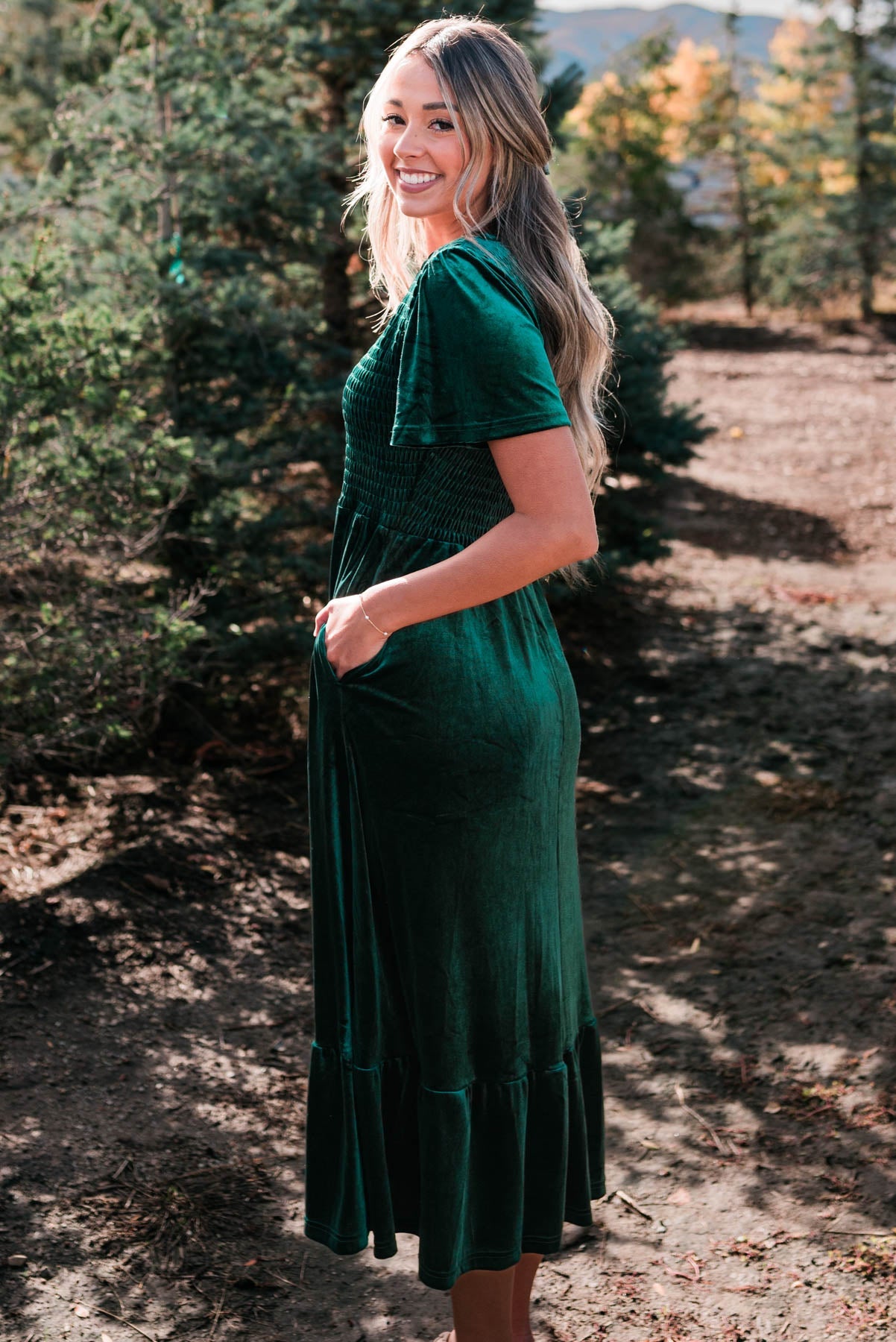 Noel Evergreen Velvet Maxi Dress