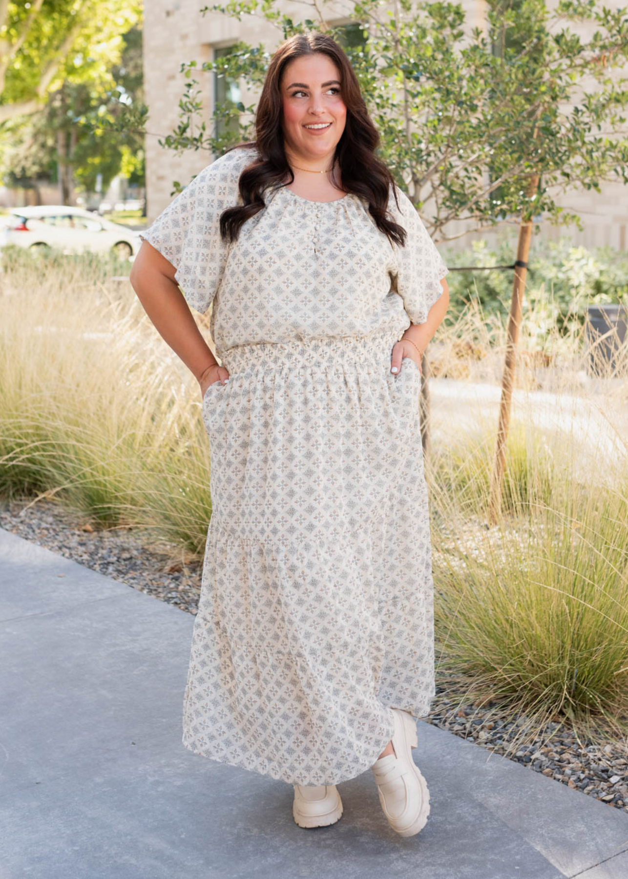 Nola Cream Pattern Chiffon Skirt