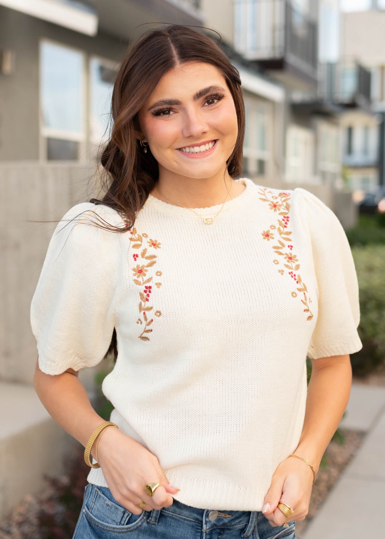 Nora Ivory Embroidered Top