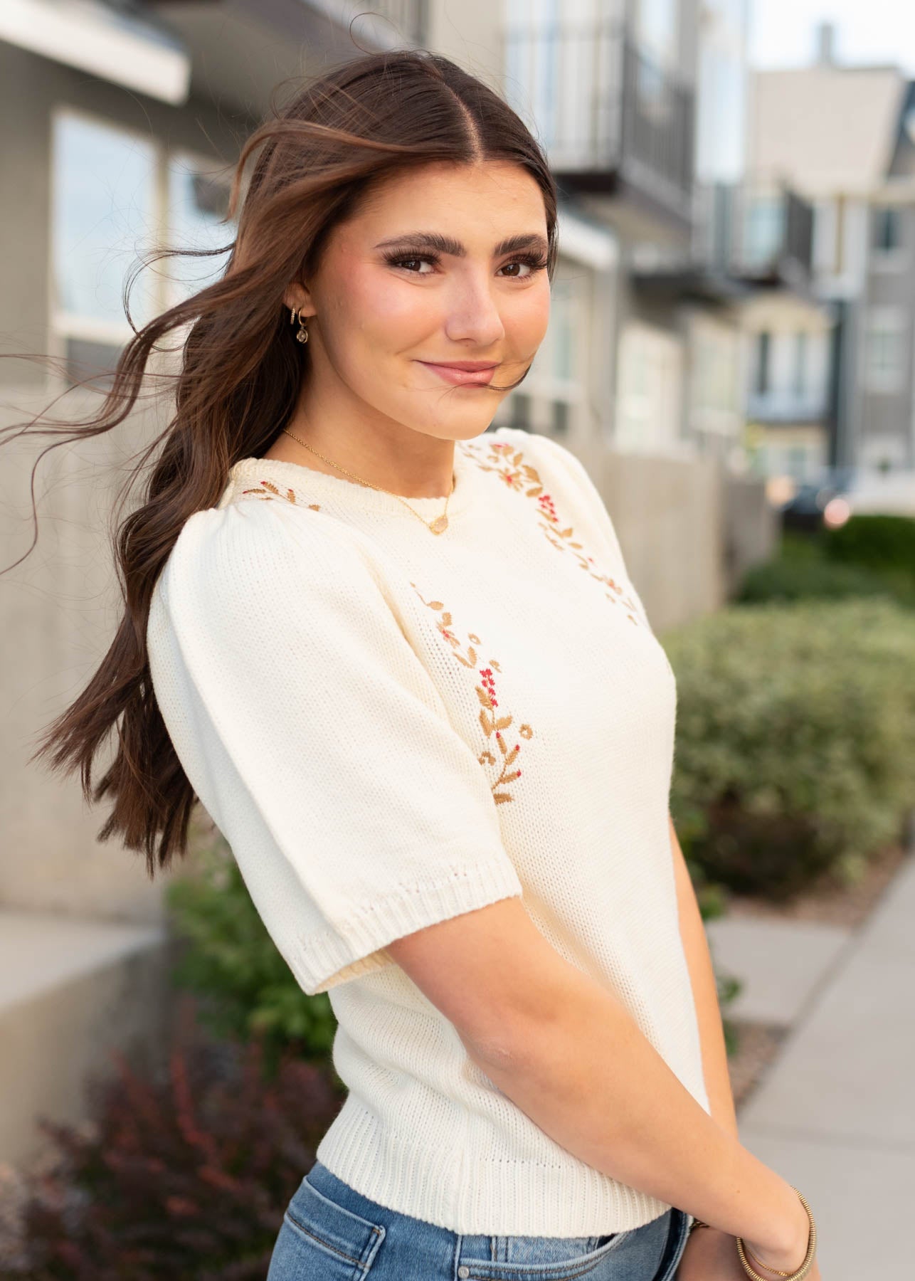 Nora Ivory Embroidered Top