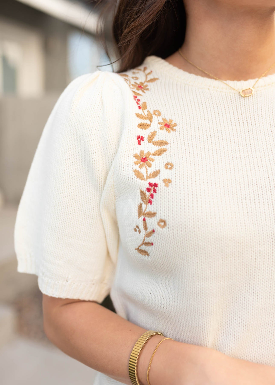 Nora Ivory Embroidered Top