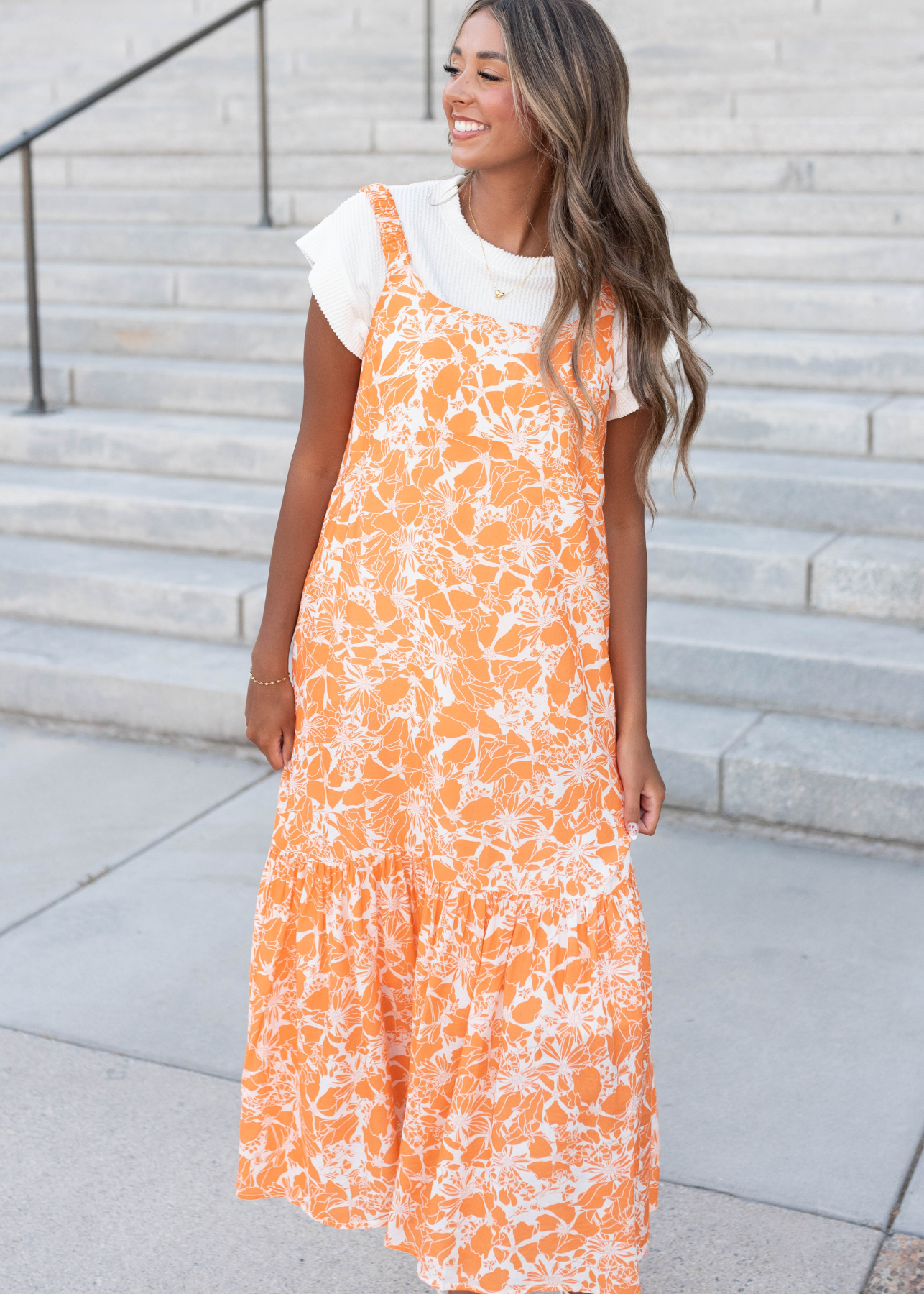 Nora Orange Floral Strap Dress